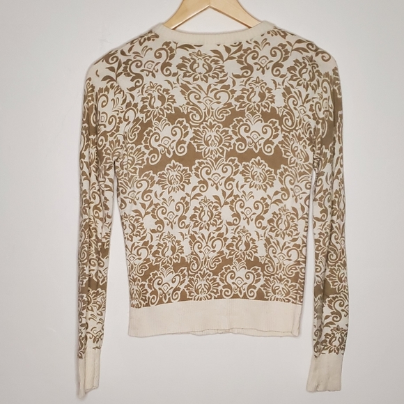 Cream and White Floral Flourish Patterned Long Sleeve Cardigan - Picture 8 of 10